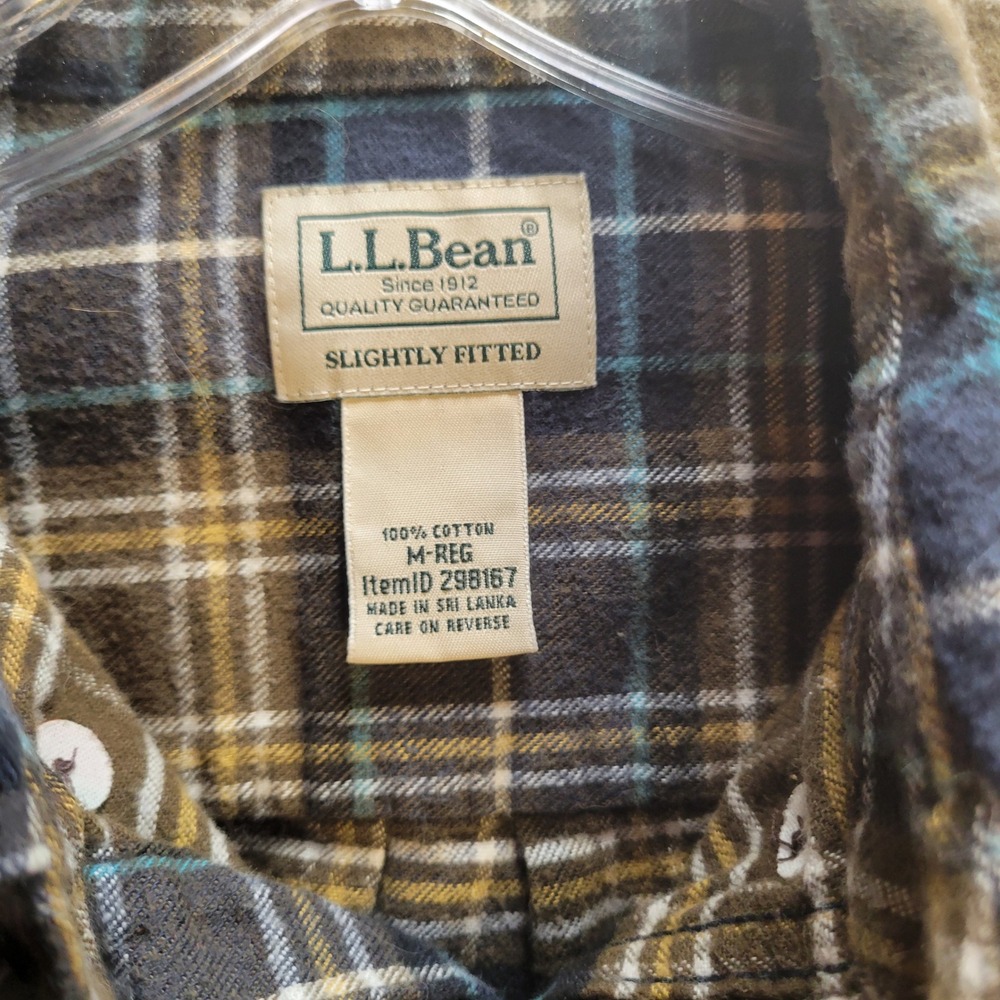 LL Bean Mens Flannel Shirt Medium Slightly Fitted Plaid Blue Green 298167 - Picture 11 of 13